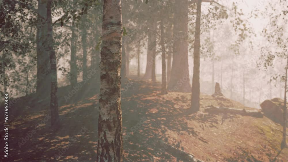 A foggy birch tree forest A foggy birch tree forest