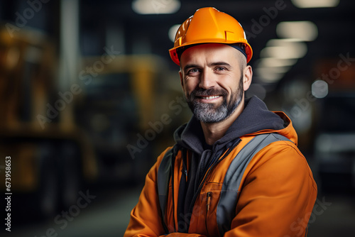 Male Factory Worker in Mid-shot with Safety Helmet