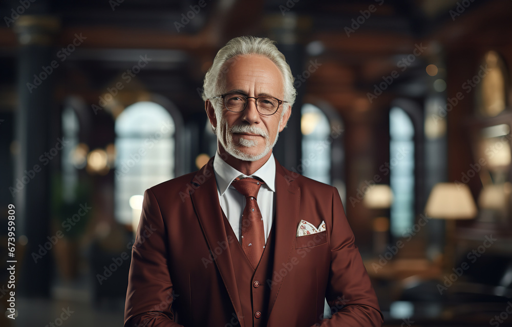 Senior adult businessman standing in a formal suit. Generative Ai. Senior adult businessman standing in a formal suit. Generative Ai.