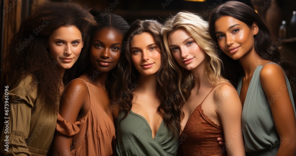 Fototapeta premium Portrait of beautiful cheerful multiethnic, multicultural women