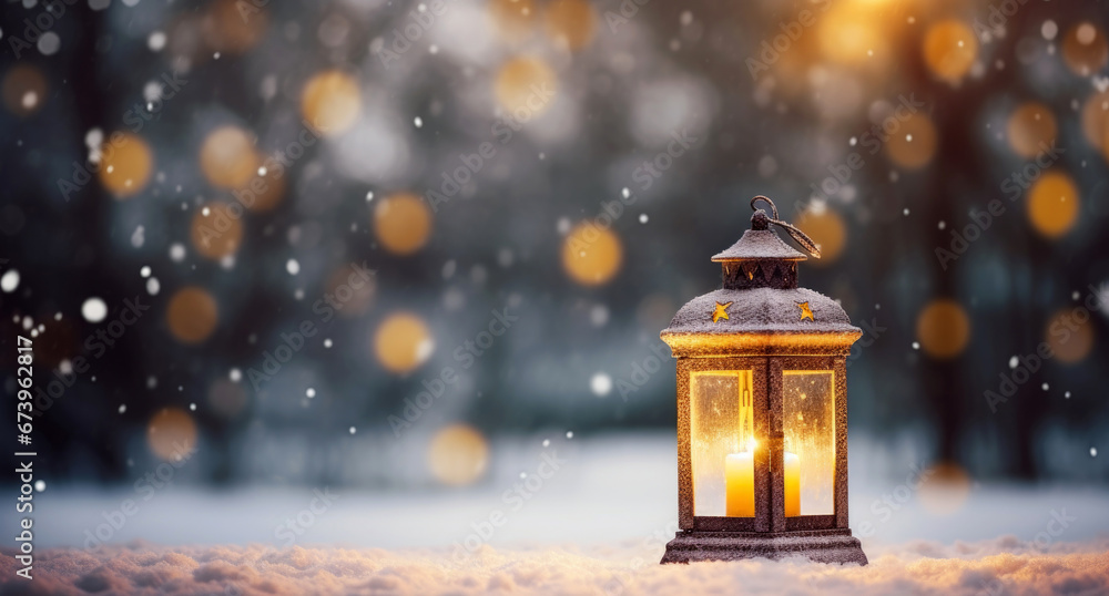 christmas lantern in the snow christmas lantern in the snow