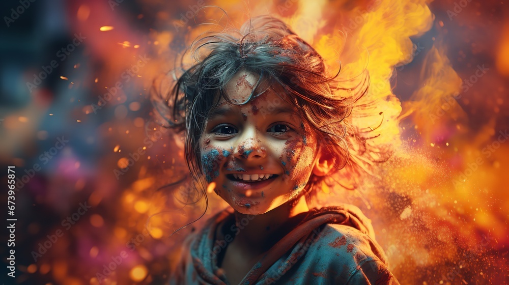 A colorful photograph of a boy at the Holi festival. Generative Ai. A colorful photograph of a boy at the Holi festival. Generative Ai.