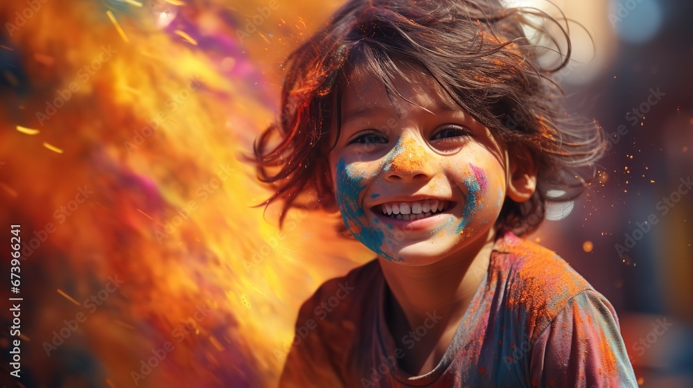 A colorful photograph of a boy at the Holi festival. Generative Ai. A colorful photograph of a boy at the Holi festival. Generative Ai.