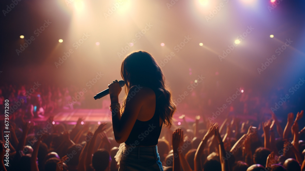 female singer in a nightclub. a woman is singing with a microphone