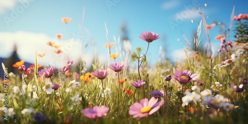 In the spring, a flower meadow. Generative Ai.