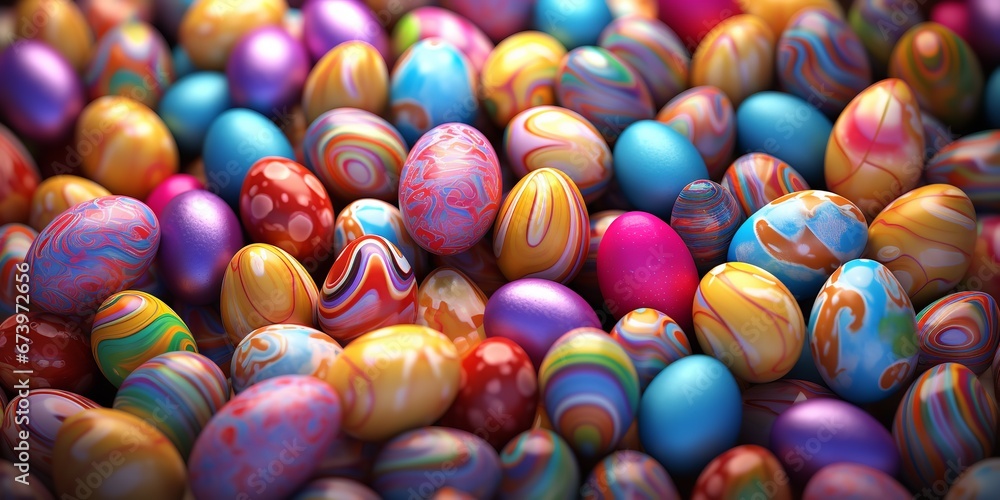 Fototapeta premium The pattern&nbsp;of colorful Easter eggs. Generative Ai.