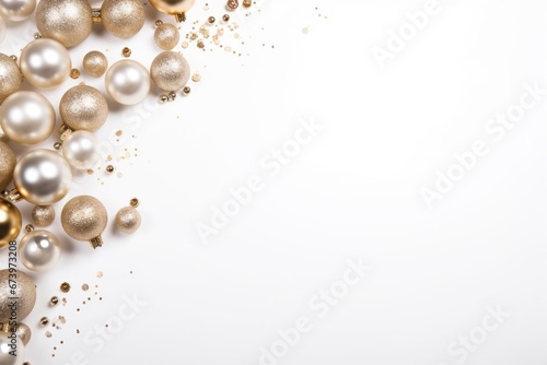 Composition with Christmas elements for greeting cards  announcements or presentations. White background. AI generated image