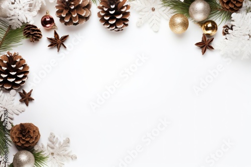 Composition with Christmas elements for greeting cards, announcements or presentations. White background. AI generated image © Carlos Dominique