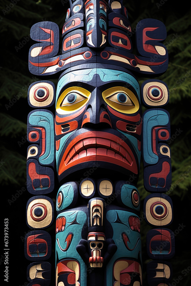 tribal totem pole in the forest tribal totem pole in the forest