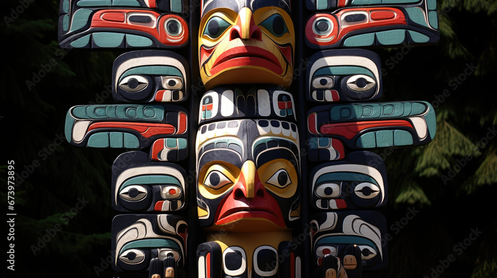 Fototapeta premium tribal totem pole in the forest