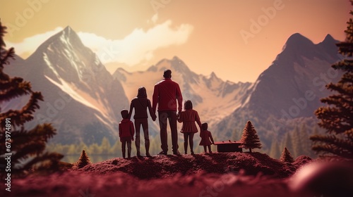 Miniature happy family day on a blur background  ai generative