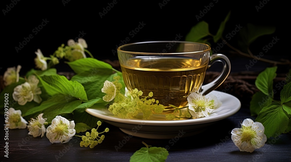 Herbal tea with linden flowers, ai generative Herbal tea with linden flowers, ai generative