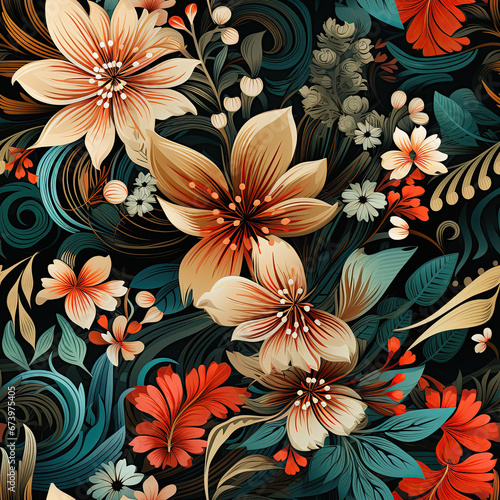 Seamless traditional Indian motif pattern  rug  carpet  fabric  Mughal  ekat  ajrakh  design
