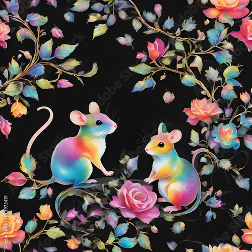 pattern with mouse and flowers © pla2u