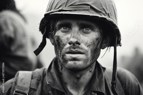 portrait of world war two soldier , black and white film style
