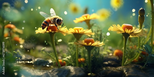 Summer flowering bee. Generative Ai.