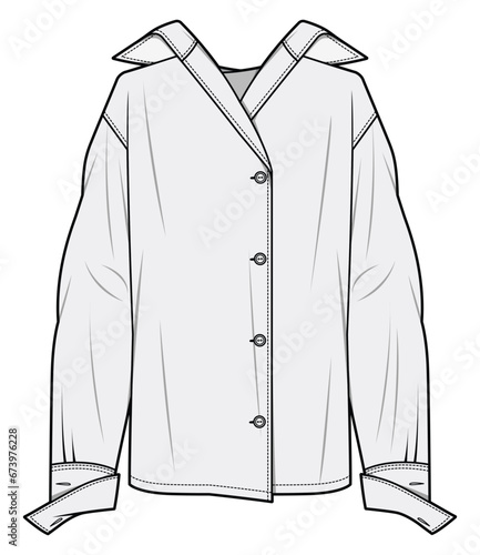 Drop Shoulder Loose Fit Oversized Shirt Fashion Illustration, Vector, CAD, Technical Drawing, Flat Drawing, Template, Mockup.