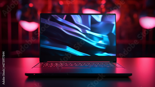 Laptop computer with screen with bright and vibrant colors photo