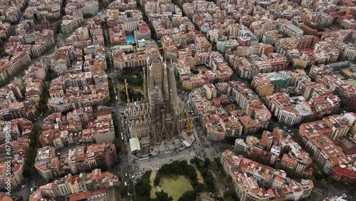 La Sagrada Familia and barcelona birds eye view 2023 photo