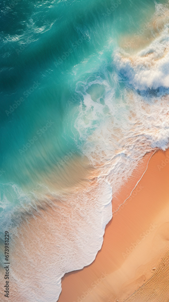 drone photo, top down view, of a vibrant tropical waves in Hawaii 