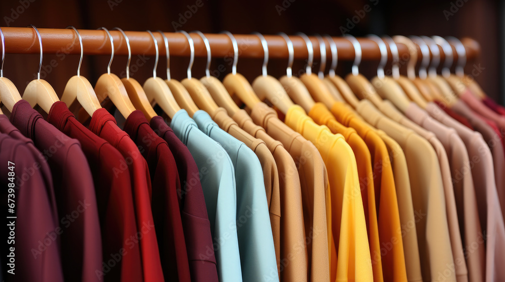 rows of hangers with clothes, generative ai