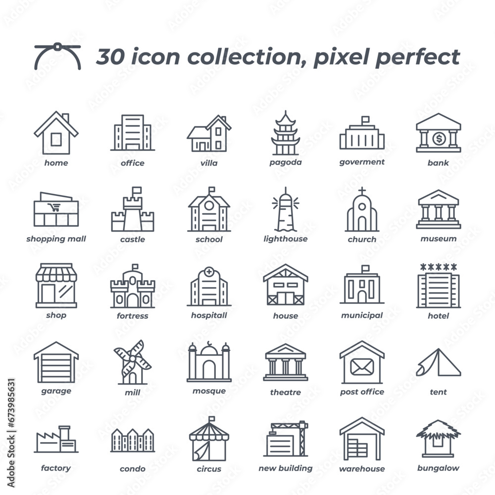 Vector sign of the building icon set isolated on a white background. symbol color editable.