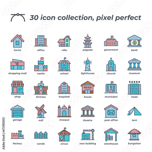 Vector sign of the building icon set isolated on a white background. symbol color editable.