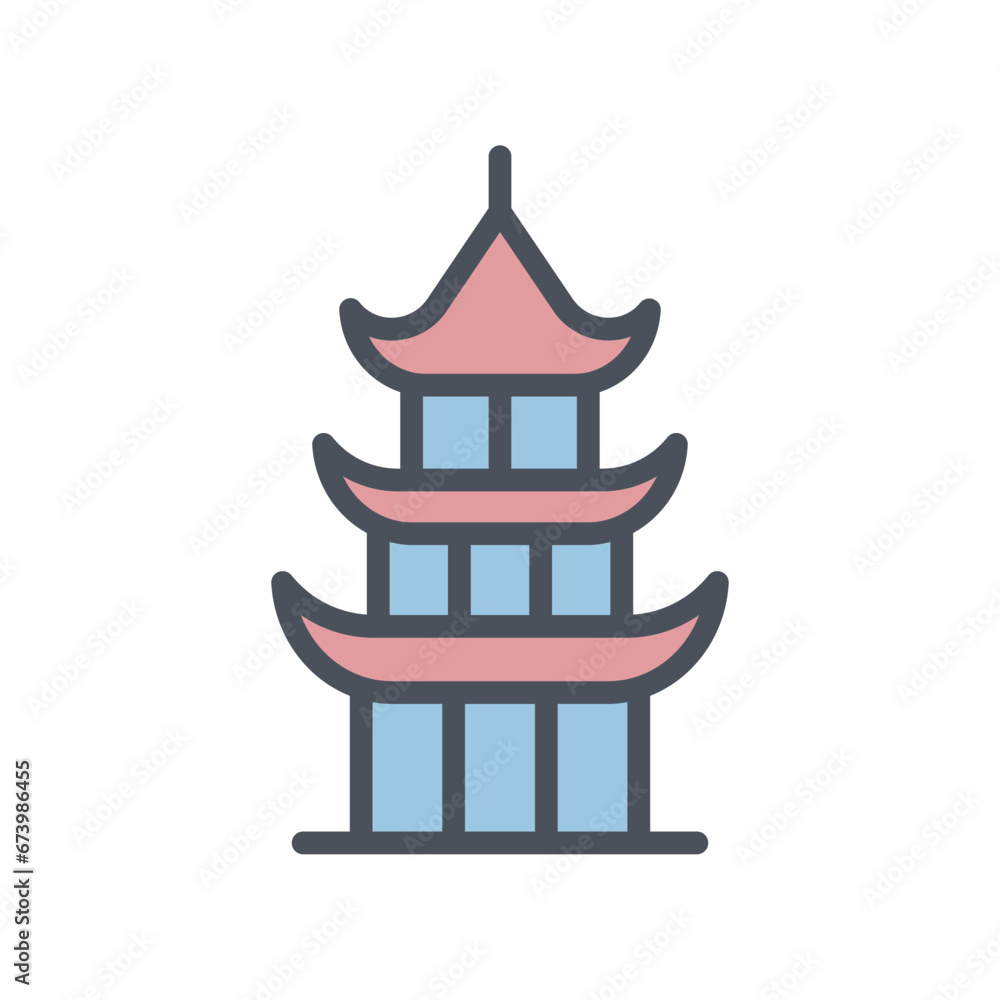 Vector sign of the pagoda symbol isolated on a white background. icon color editable. Vector sign of the pagoda symbol isolated on a white background. icon color editable.