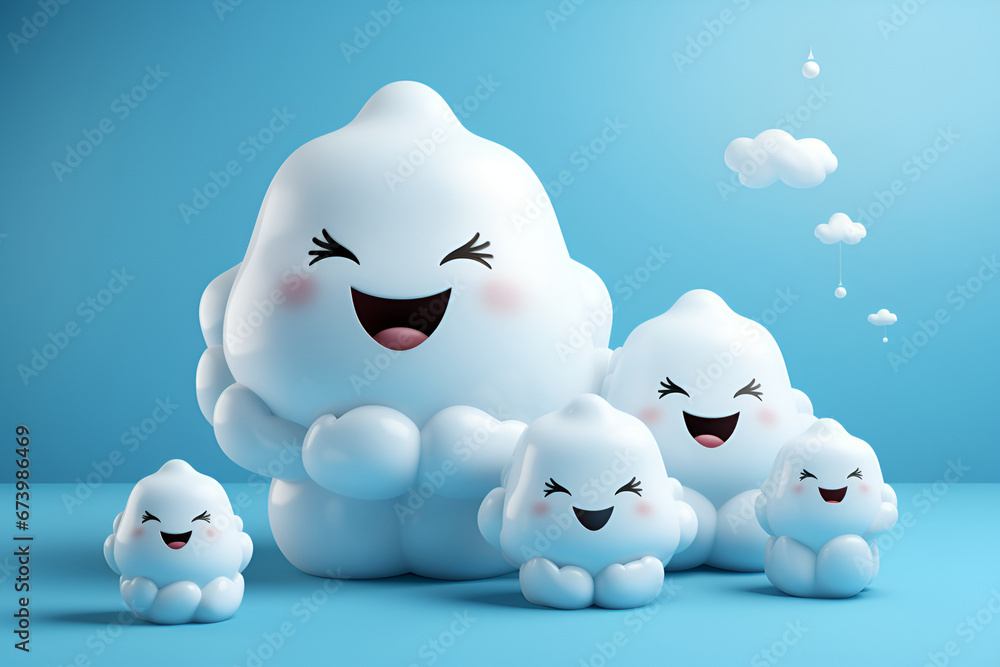 Obraz premium Cartoon characters 3D kawaii clouds generated AI