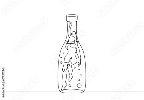 Woman in a bottle. One line