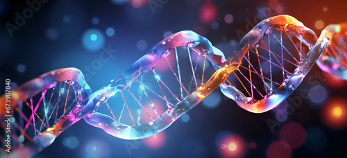 Scientific DNA Helix in Purple Illumination. Biomedical DNA Strand on Purple Glowing Background