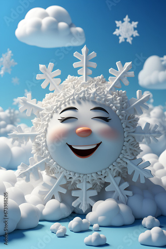 3d snowflake cartoon character generated AI