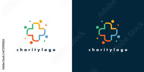 Charity Cross Health People Community Logo Design. Healthcare Design Vector Illustration.