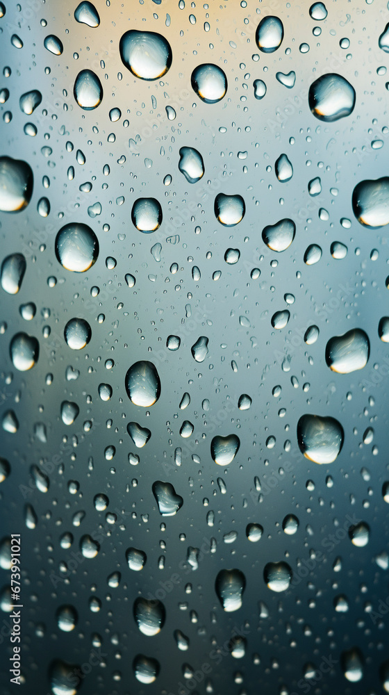 rain and water drops on glass with background blur
