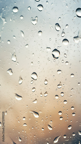 natural light and water drops on glass with background blur