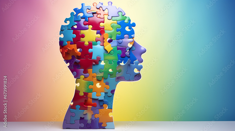 head silhouette with colorful puzzle pieces. Mental health and depression concept head silhouette with colorful puzzle pieces. Mental health and depression concept
