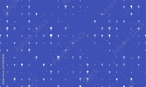 Seamless background pattern of evenly spaced white golf symbols of different sizes and opacity. Vector illustration on indigo background with stars