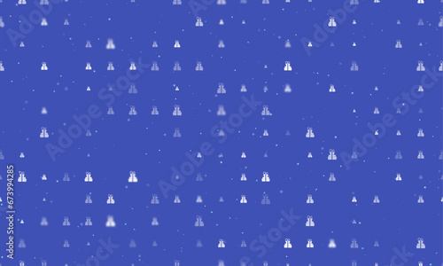 Seamless background pattern of evenly spaced white set of giftss of different sizes and opacity. Vector illustration on indigo background with stars