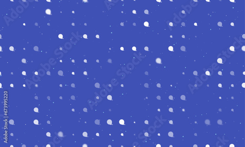 Seamless background pattern of evenly spaced white tape measure symbols of different sizes and opacity. Vector illustration on indigo background with stars