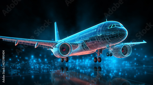 airplane model with neon lighting with dark background