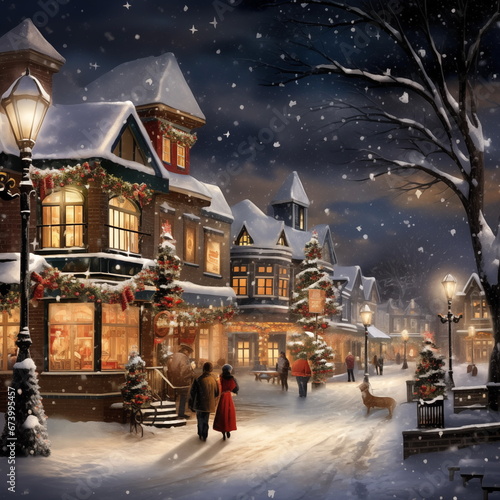 Festive Christmas winter snowy night street