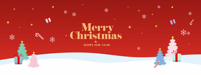Crédence de cuisine Rouge Merry Christmas banner winter landscape background and snow product display   © Paolo