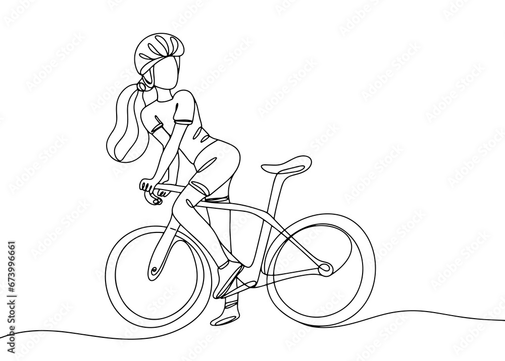 Obraz premium Cyclist. Young woman. One line
