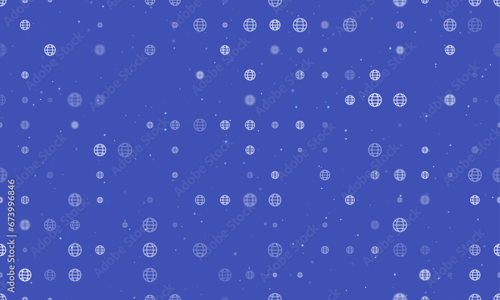 Seamless background pattern of evenly spaced white web symbols of different sizes and opacity. Vector illustration on indigo background with stars