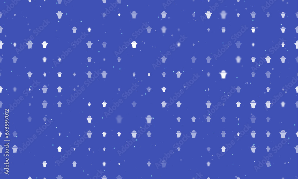 Seamless background pattern of evenly spaced white basketball symbols of different sizes and opacity. Vector illustration on indigo background with stars Seamless background pattern of evenly spaced white basketball symbols of different sizes and opacity. Vector illustration on indigo background with stars