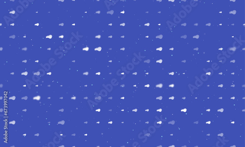 Seamless background pattern of evenly spaced white sports whistle symbols of different sizes and opacity. Vector illustration on indigo background with stars