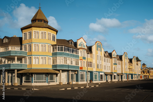 German architecture on Swakopmund  Namibia. This city has a unique architectural style that reflects its German colonial past  with buildings that still showcase this influence today.