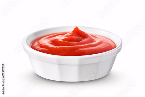 A delectable portion of ketchup in a bowl isolated on a blank background, with a variety of sauces.