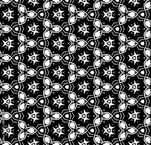 Black and white seamless abstract pattern. Background and backdrop. Grayscale ornamental design. Mosaic ornaments. Vector graphic illustration. EPS10.