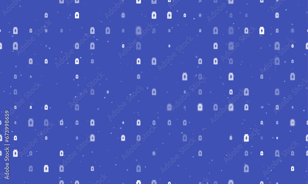Seamless background pattern of evenly spaced white power jar symbols of different sizes and opacity. Vector illustration on indigo background with stars Seamless background pattern of evenly spaced white power jar symbols of different sizes and opacity. Vector illustration on indigo background with stars